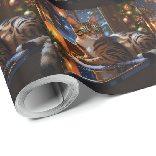 Bengal Cat With Christmas Lights Holiday Cadeaupapier (Rol Hoek)