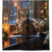 Bengal Cat With Christmas Lights Holiday Douchegordijn (Voorkant)