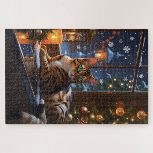 Bengal Cat With Christmas Lights Holiday Legpuzzel (Horizontaal)