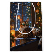 Bengal Cat With Christmas Lights Holiday Medium Cadeauzakje (Voorkant)