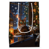 Bengal Cat With Christmas Lights Holiday Medium Cadeauzakje (Achterkant)