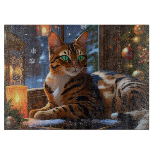 Bengal Cat With Christmas Lights Holiday Snijplank (Voorkant)