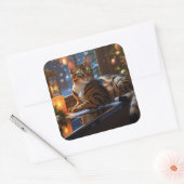 Bengal Cat With Christmas Lights Holiday Vierkante Sticker (Envelop)