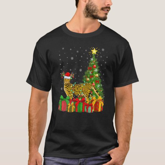 Bengal Cat  Xmas Lights Santa Bengal Cat Christmas T-shirt (Voorkant)