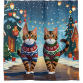 Bengal Cats Christmas Snow Holiday Douchegordijn (Voorkant)