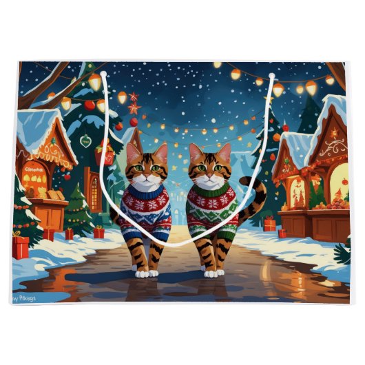 Bengal Cats Christmas Snow Holiday Groot Cadeauzakje (Voorkant)