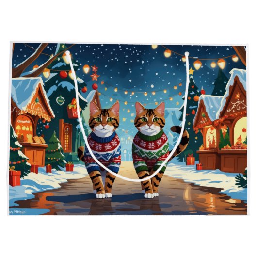 Bengal Cats Christmas Snow Holiday Groot Cadeauzakje (Achterkant)