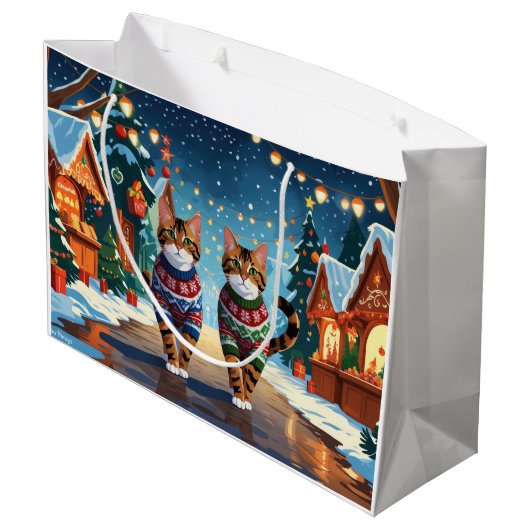 Bengal Cats Christmas Snow Holiday Groot Cadeauzakje (Achterkant Gekanteld)
