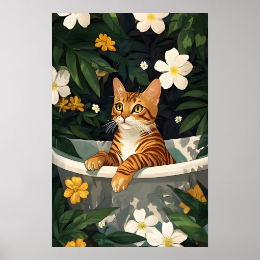 Bengal In Bathtub Poster, Funny Cat Poster, Bengal Poster (Voorkant)