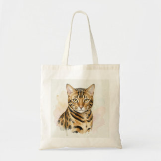 Bengal Kat Aquarel Portret Tote Bag