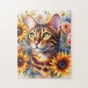 Bengal Kat Bloemenaquarel Legpuzzel