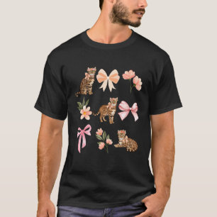 Bengal Kat Coquette Toile Vintage Strik Rose Patro T-shirt