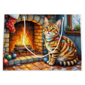 Bengal Kat Haard met Kerstverlichting Groot Cadeauzakje (Voorkant)