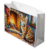 Bengal Kat Haard met Kerstverlichting Groot Cadeauzakje (Achterkant Gekanteld)