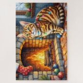 Bengal Kat Haard met Kerstverlichting Legpuzzel (Verticaal)