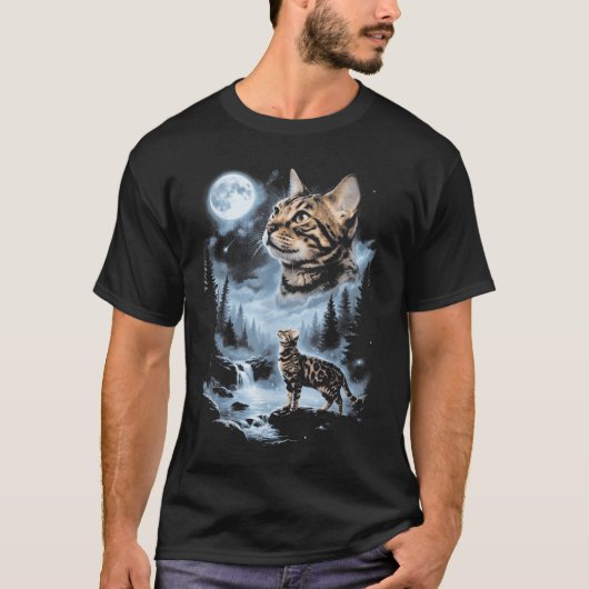 Bengal Kat Huilt naar de Maan Grappig T-shirt (Voorkant)
