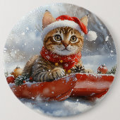 Bengal Kat in slee Let it Snow Kerstmis Ronde Button 6,0 Cm (Voorkant)