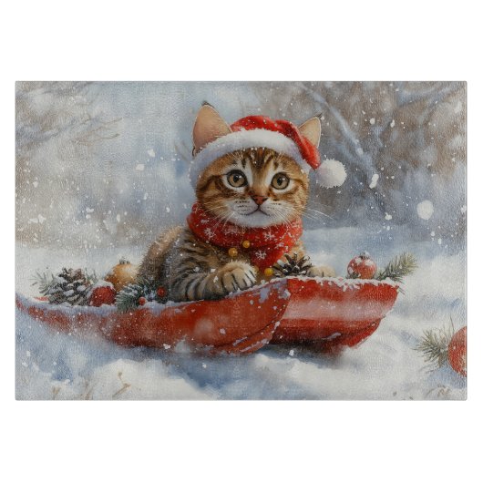 Bengal Kat in slee Let it Snow Kerstmis Snijplank (Voorkant)