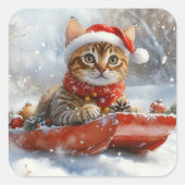 Bengal Kat in slee Let it Snow Kerstmis Vierkante Sticker (Voorkant)