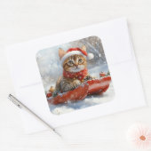 Bengal Kat in slee Let it Snow Kerstmis Vierkante Sticker (Envelop)