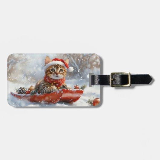 Bengal Kat in slee met Sneeuw het is Kerstmis Bagagelabel (Voorkant horizontaal)