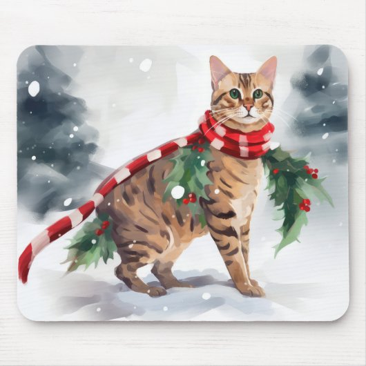 Bengal Kat in Sneeuw Kerst  Muismat (Voorkant)