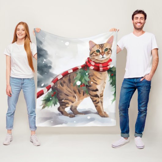 Bengal Kat in Sneeuw Kerstmis Fleece Deken (In situ)