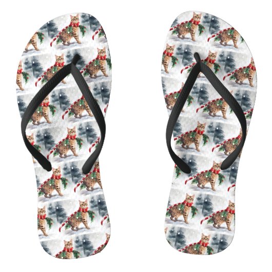Bengal Kat in Sneeuw Kerstmis Teenslippers (Voetbed)
