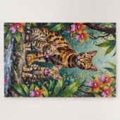 Bengal Kat Jungle Orchidee Kunst Legpuzzel (Horizontaal)