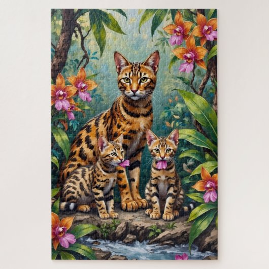 Bengal Kat Jungle Orchidee Kunst Legpuzzel (Verticaal)