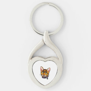 Bengal kat Katten Kitten Cartoon Gezicht Liefde zo Sleutelhanger