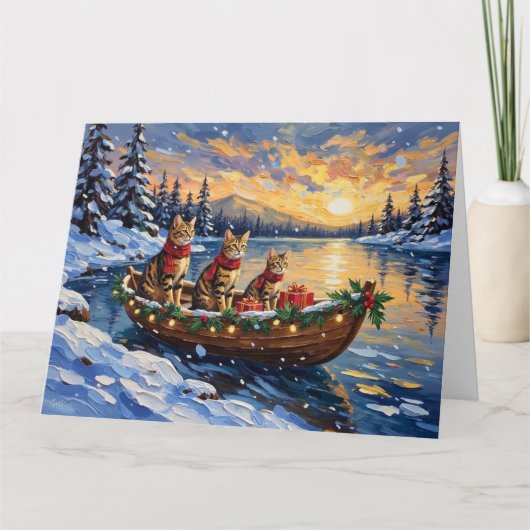 Bengal Kat Kerst Boot Vakantie Kaart (Voorkant)