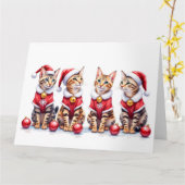 Bengal Kat Kerst Jurk Kerstman Hoed Kaart (Gele Bloem)