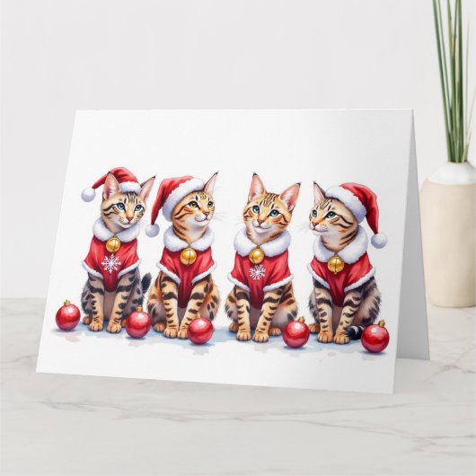 Bengal Kat Kerst Jurk Kerstman Hoed Kaart (Voorkant)