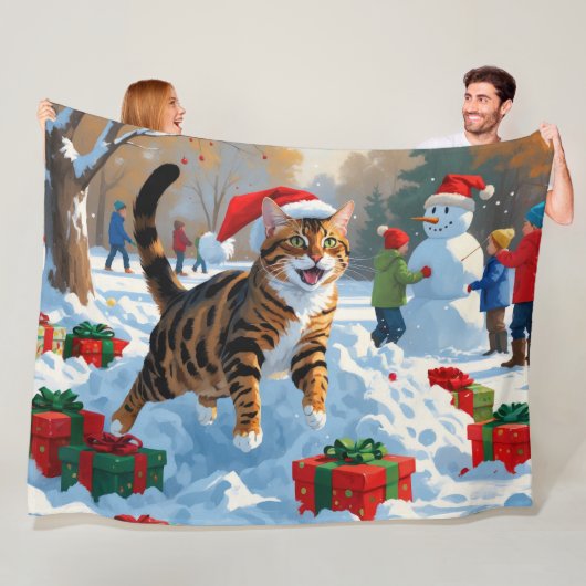 Bengal Kat Kerst Sneeuw Scene Fleece Deken (In situ)