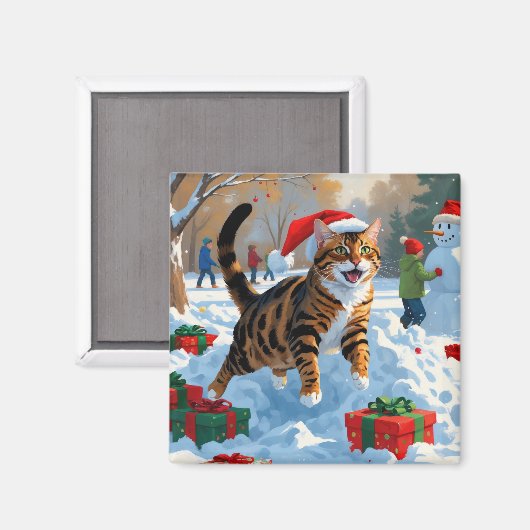 Bengal Kat Kerst Sneeuw Scene Magneet (Voorkant / Achterkant)