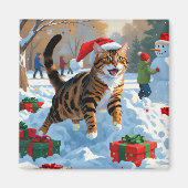 Bengal Kat Kerst Sneeuw Scene Magneet (Voorkant)