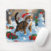 Bengal Kat Kerst Sneeuw Scene Muismat (Met muis)