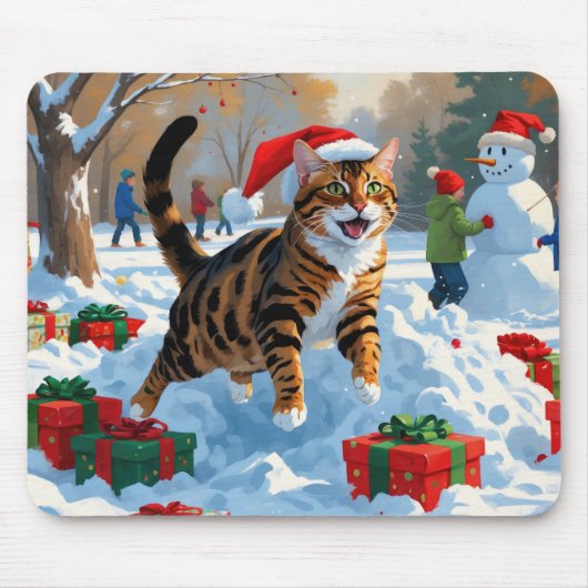 Bengal Kat Kerst Sneeuw Scene Muismat (Voorkant)