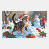 Bengal Kat Kerst Sneeuwscène Rechthoekige Sticker (Voorkant)