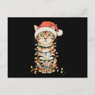 Bengal Kat Kerstboom Verlichting Kerstman Muts Ker Feestdagenkaart