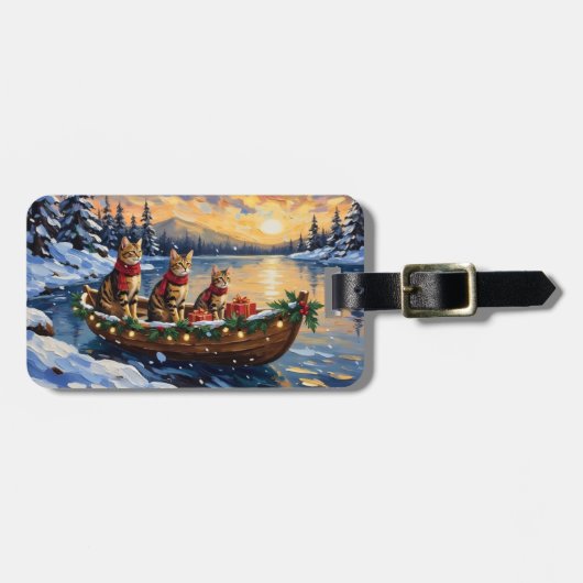 Bengal Kat Kerstboot Vakantie Bagagelabel (Voorkant horizontaal)
