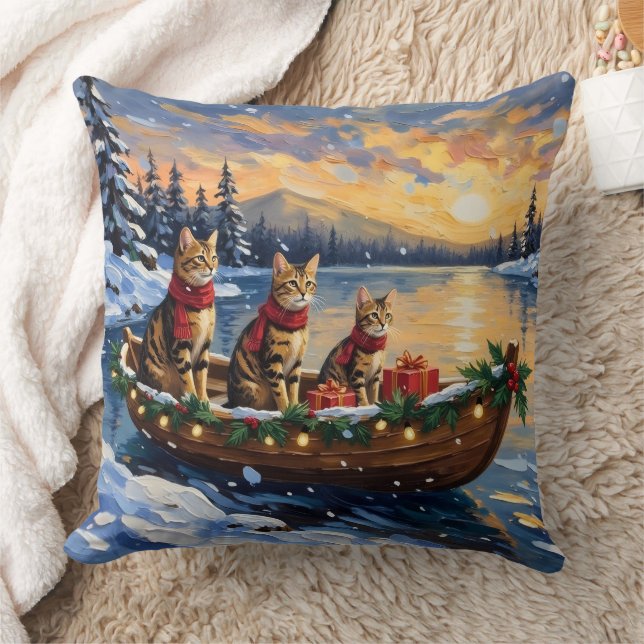 Bengal Kat Kerstboot Vakantie Kussen (Deken)