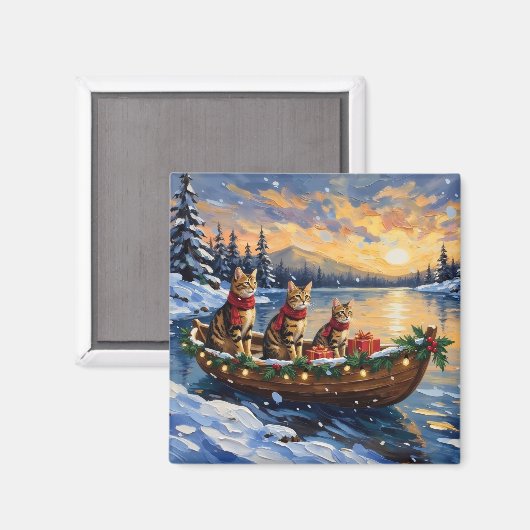 Bengal Kat Kerstboot Vakantie Magneet (Voorkant / Achterkant)
