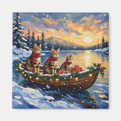 Bengal Kat Kerstboot Vakantie Magneet (Voorkant)