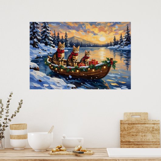 Bengal Kat Kerstboot Vakantie Poster (Keuken)