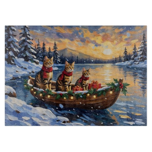 Bengal Kat Kerstboot Vakantie Snijplank (Voorkant)