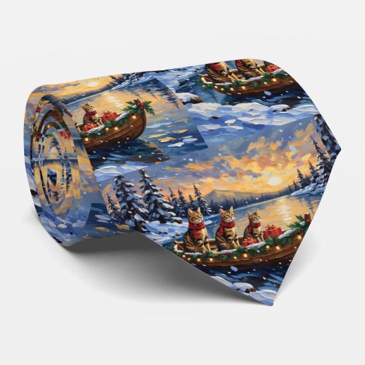 Bengal Kat Kerstboot Vakantie Stropdas (Opgerold)