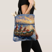 Bengal Kat Kerstboot Vakantie Tote Bag (Dichtbij)