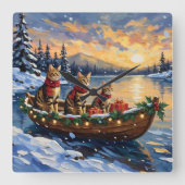 Bengal Kat Kerstboot Vakantie Vierkante Klok (Voorkant)